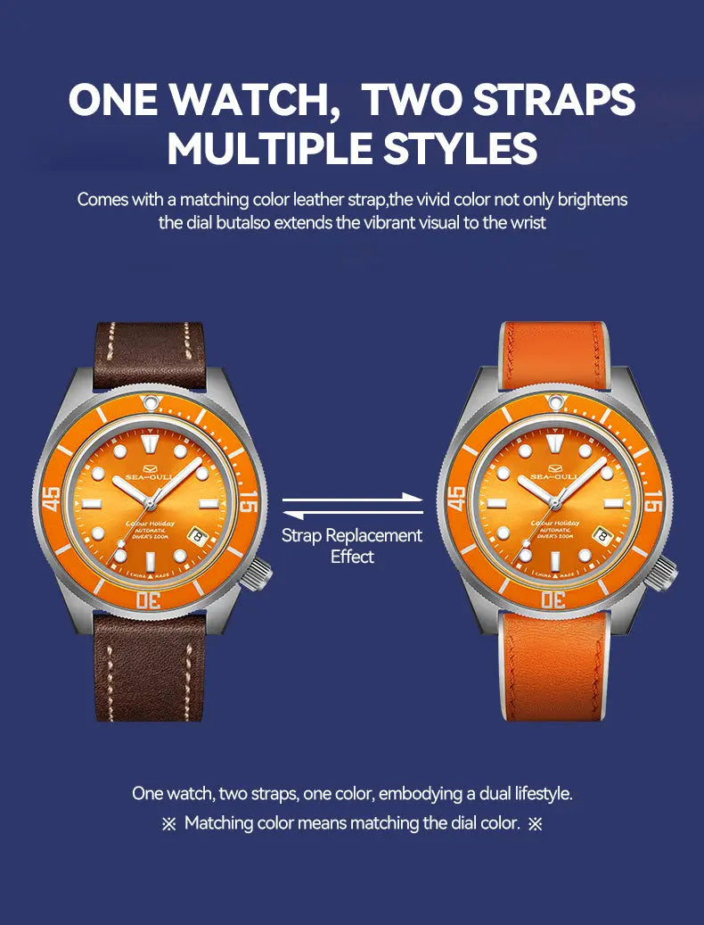 Ocean Series | Colorful | Titanium Alloy | 200M WR | Extra Strap | 41mm Sea-Gull Watch Official Store