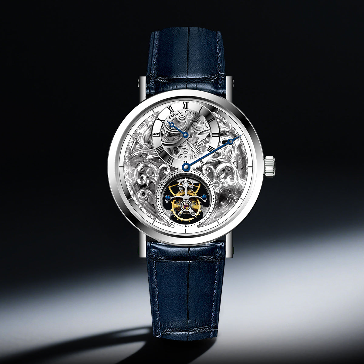 Tourbillon excéntrico | Grabado a mano | Esfera con patrón de vid | Esqueleto | Regulador | 39mm