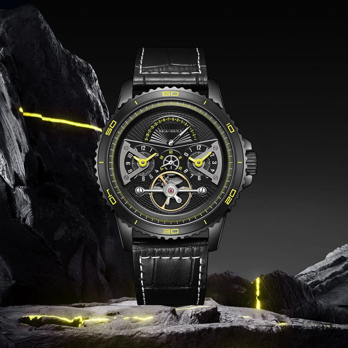 Dual Time Zone | GMT | Retrograde Calendar | Flywheel | 44mm Sea-Gull