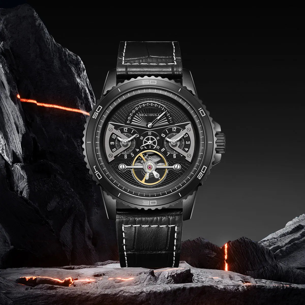 Dual Time Zone | GMT | Retrograde Calendar | Flywheel | 44mm Sea-Gull