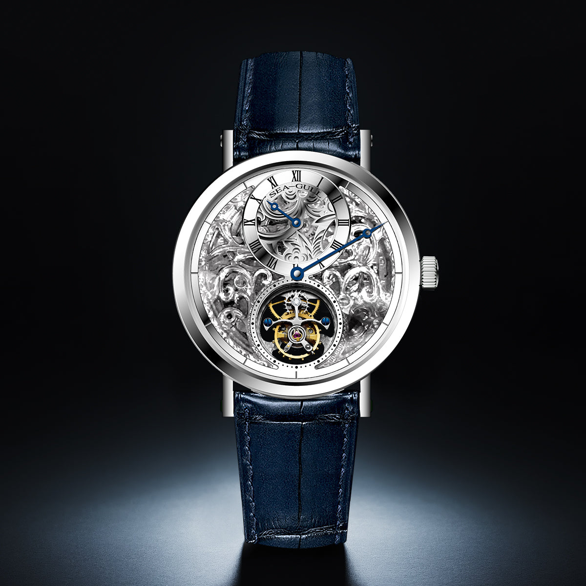 Tourbillon excéntrico | Grabado a mano | Esfera con patrón de vid | Esqueleto | Regulador | 39mm