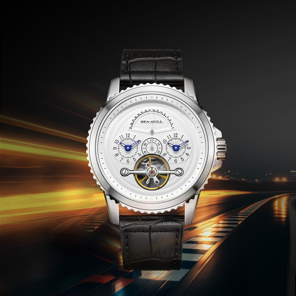 Duale Zeitzone | Retrograde Kalender | Schwungrad | 44mm