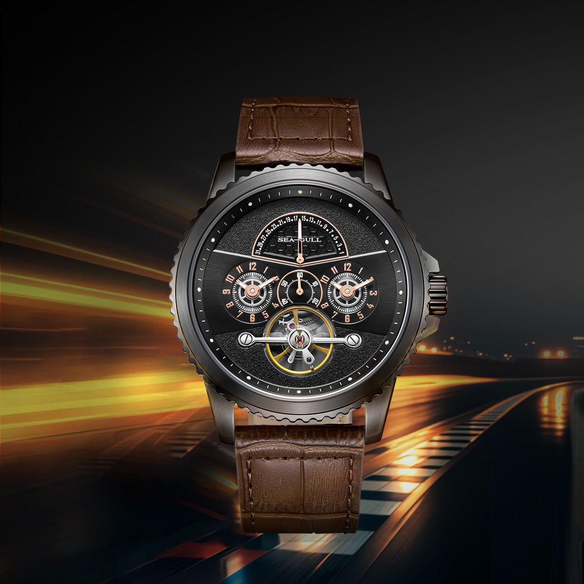 Duale Zeitzone | Retrograde Kalender | Schwungrad | 44mm