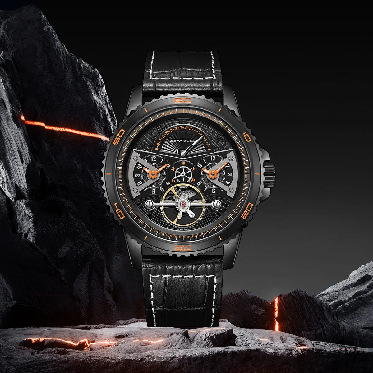 Dual Time Zone | GMT | Retrograde Calendar | Flywheel | 44mm Sea-Gull