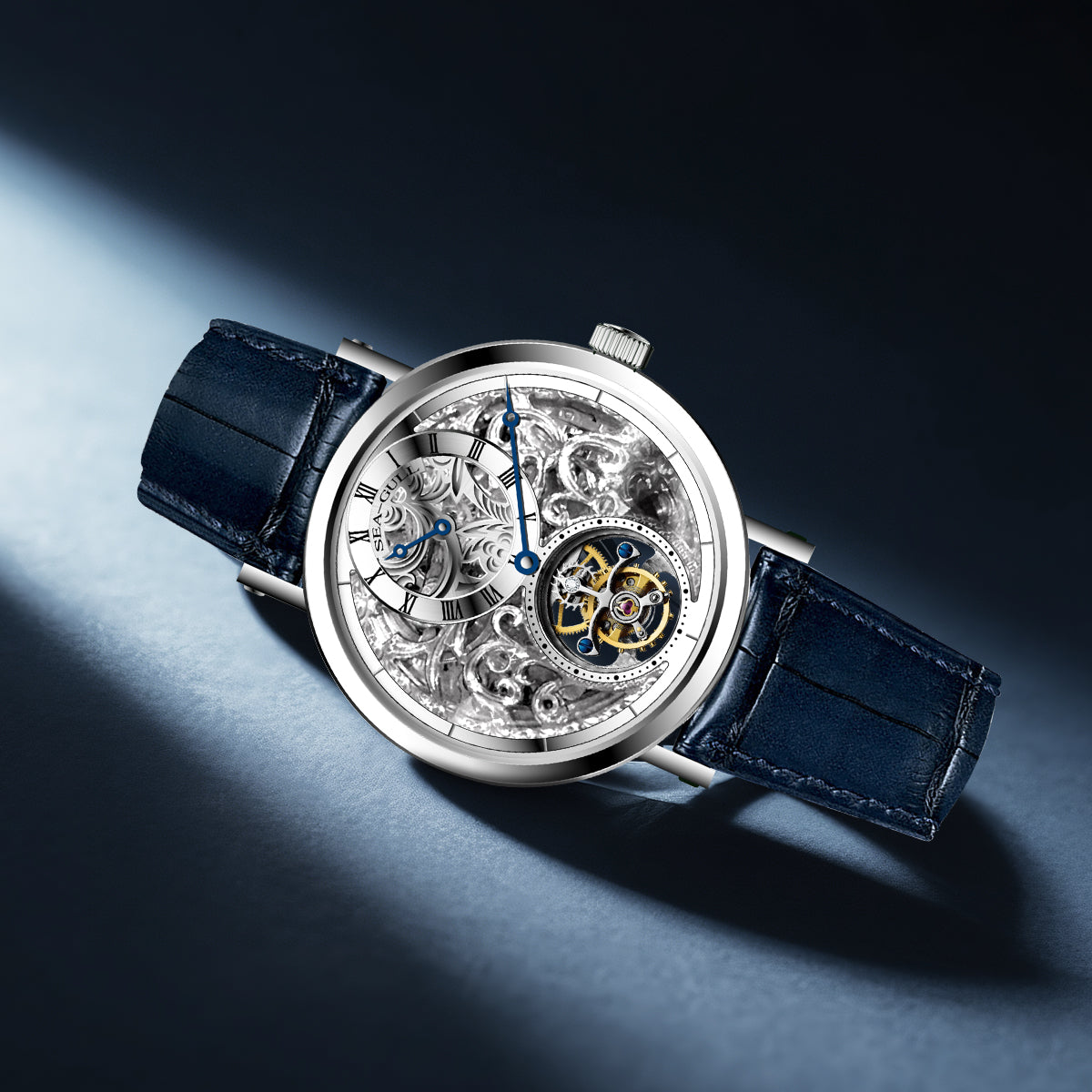 Tourbillon excéntrico | Grabado a mano | Esfera con patrón de vid | Esqueleto | Regulador | 39mm