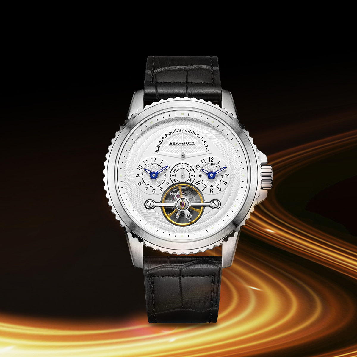 Duale Zeitzone | Retrograde Kalender | Schwungrad | 44mm