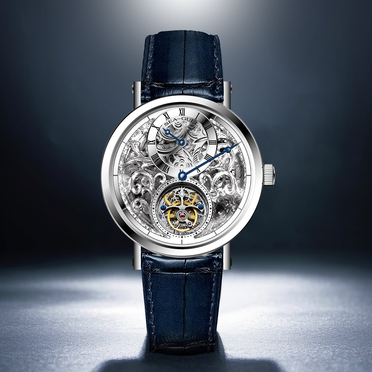 Tourbillon excéntrico | Grabado a mano | Esfera con patrón de vid | Esqueleto | Regulador | 39mm