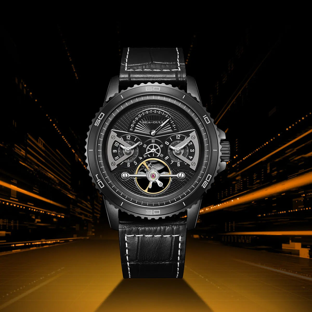 Dual Time Zone | GMT | Retrograde Calendar | Flywheel | 44mm Sea-Gull