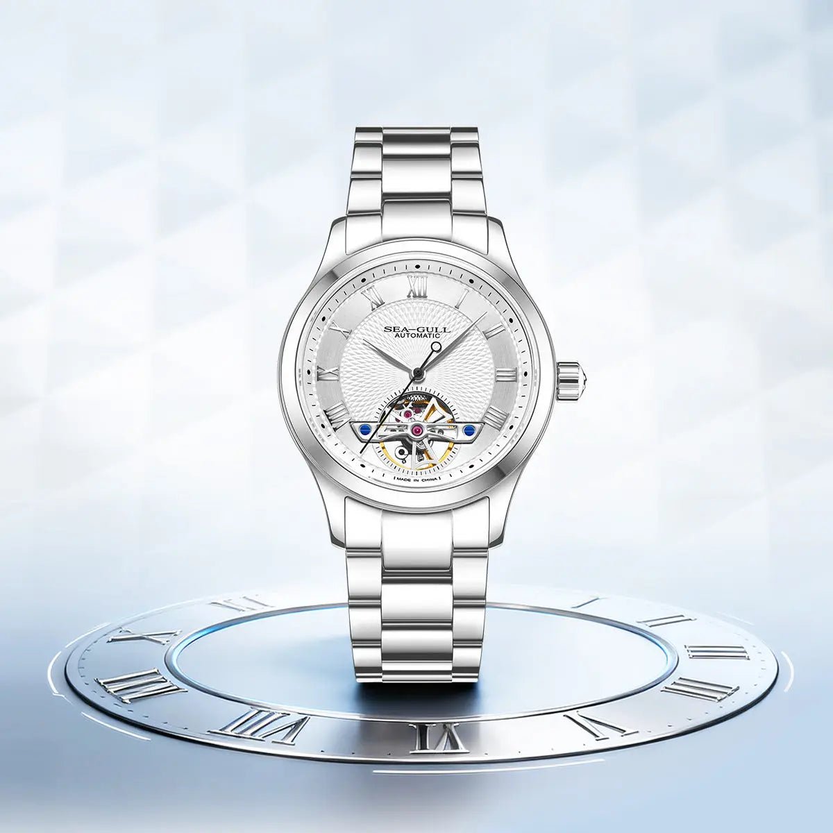 Reloj Sea-Gull oficial de 39 mm | volante | esfera guilloché | números romanos