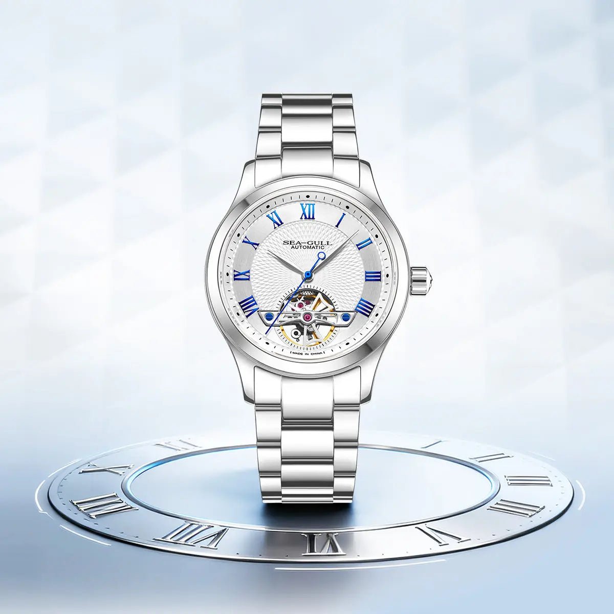 Tienda oficial del reloj Sea-Gull de 39 mm con volante, esfera guilloché y números romanos