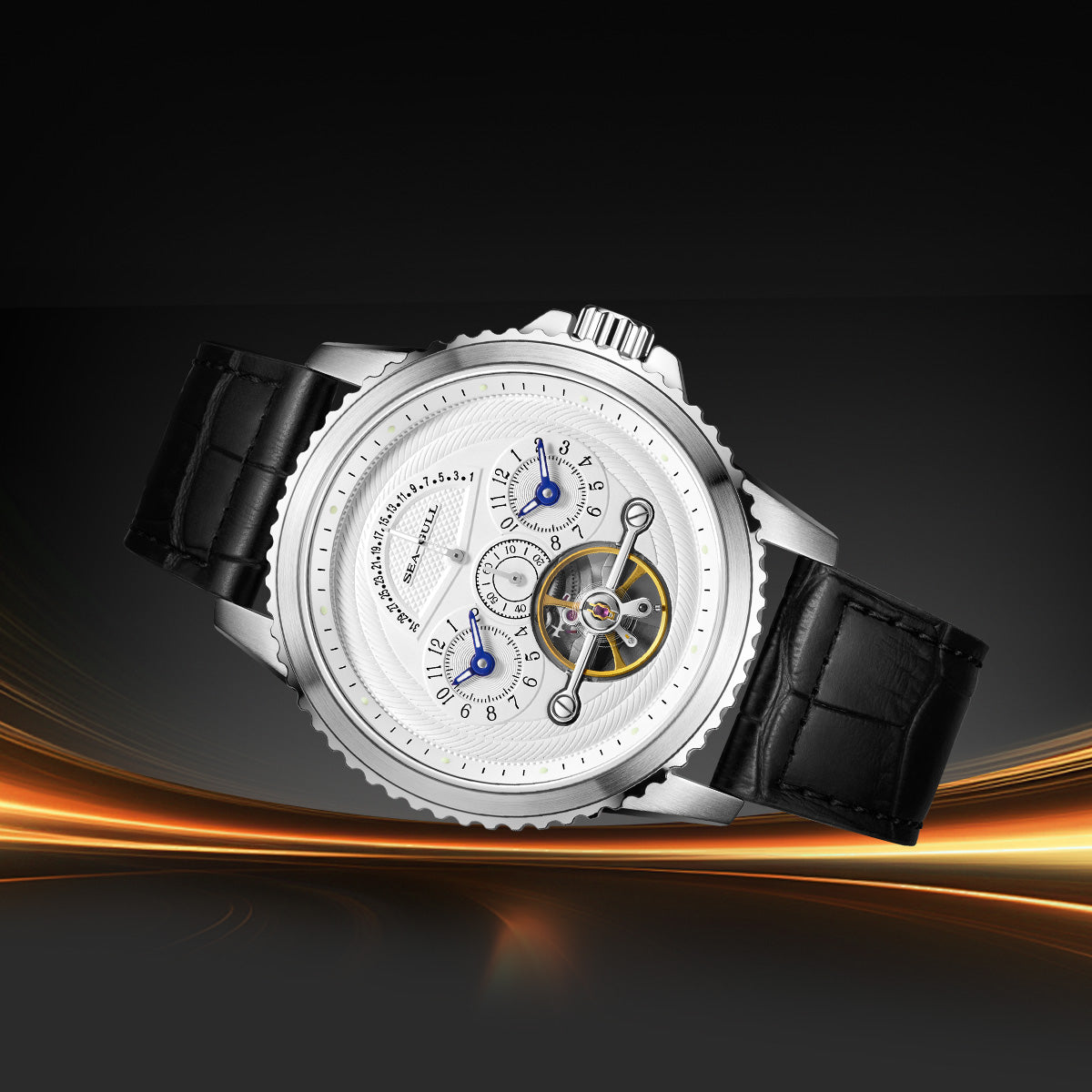 Duale Zeitzone | Retrograde Kalender | Schwungrad | 44mm
