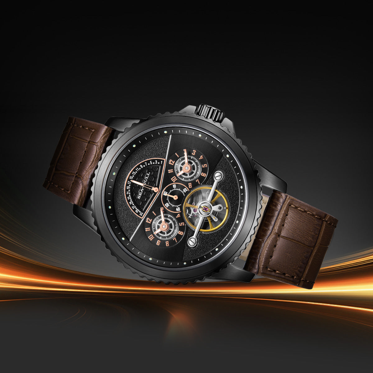 Duale Zeitzone | Retrograde Kalender | Schwungrad | 44mm