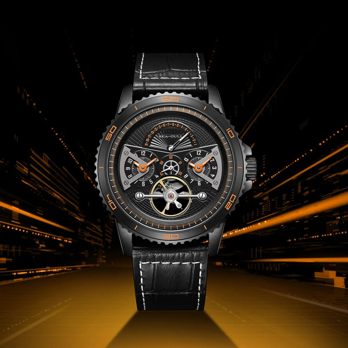 Dual Time Zone | GMT | Retrograde Calendar | Flywheel | 44mm Sea-Gull