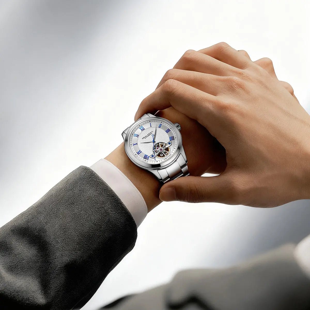 Reloj Sea-Gull oficial de 39 mm | esfera guilloché | números romanos | volante