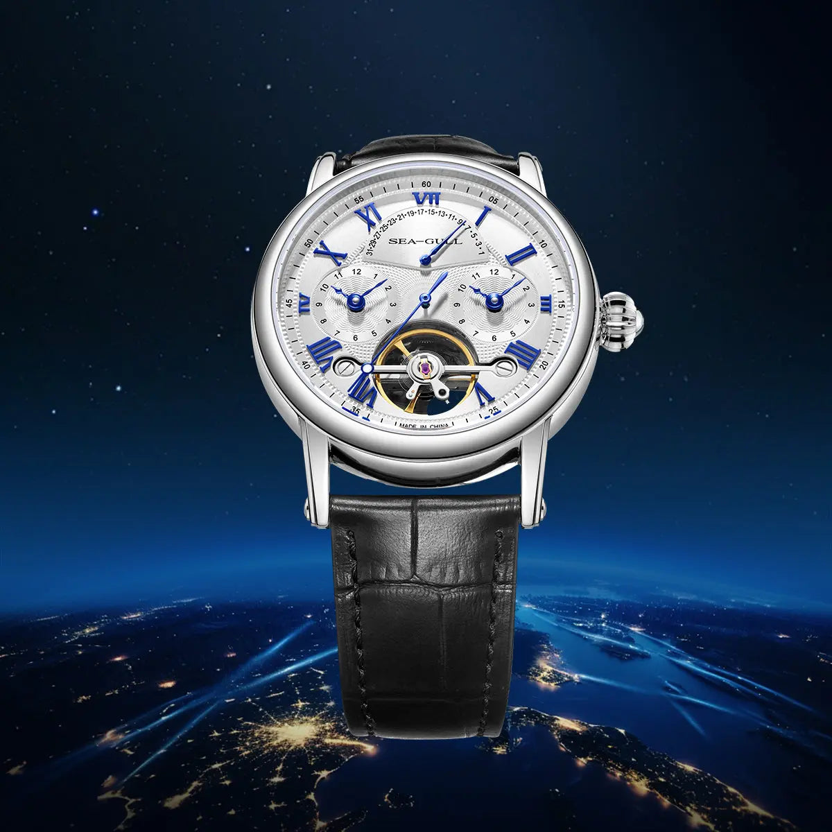 Open-Worked | Dual Time zone | Balance Wheel | 42mm Sea-Gull