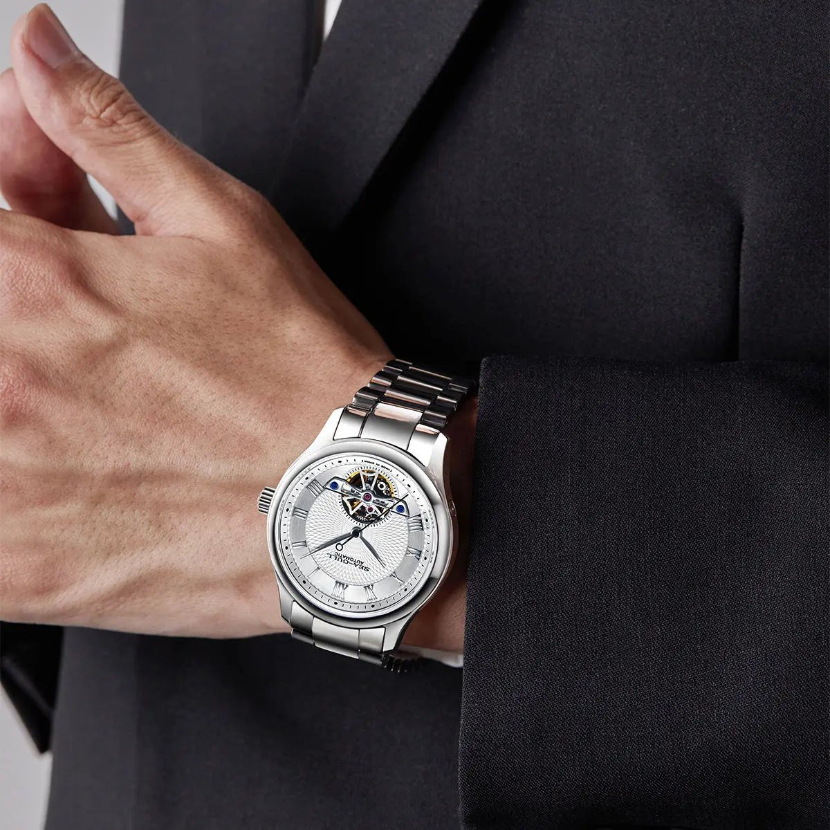 Reloj Sea-Gull de 39 mm con volante, esfera guilloché y números romanos | Tienda oficial