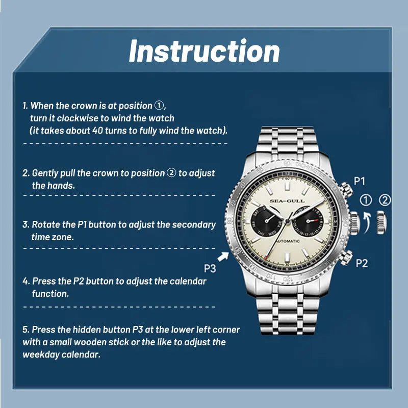 Panda Eye | GMT | Dual Calendar | Tachymeter | 43mm Sea-Gull