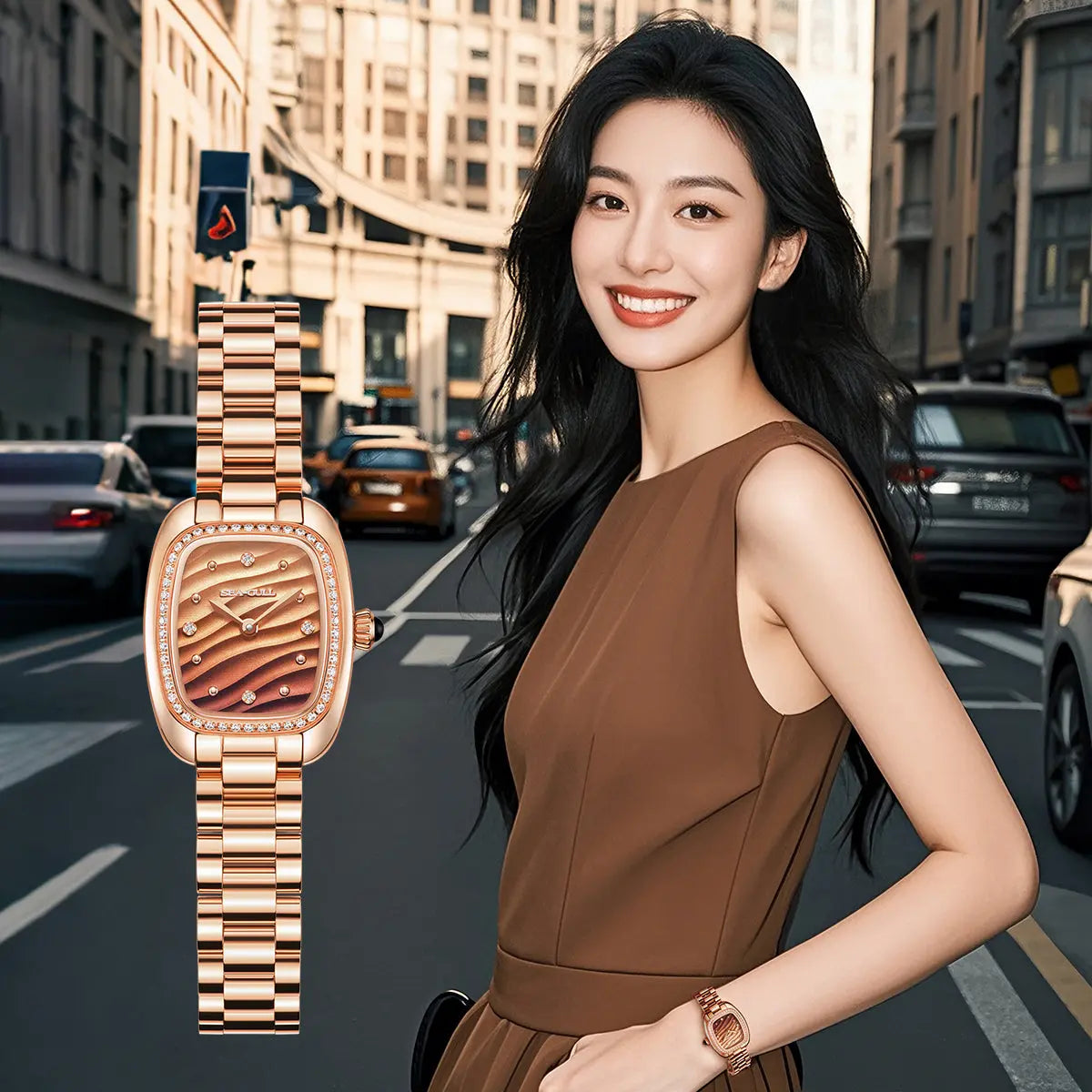 Time for Her Series | Mocha Retro | Quartz Movement | Square | 30mm Sea-Gull