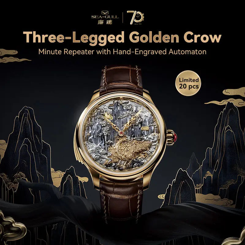 Tourbillon | Three-Legged Golden Crow | Minute Repeater | Gold-Engraved | Automaton | 46mm Sea-Gull