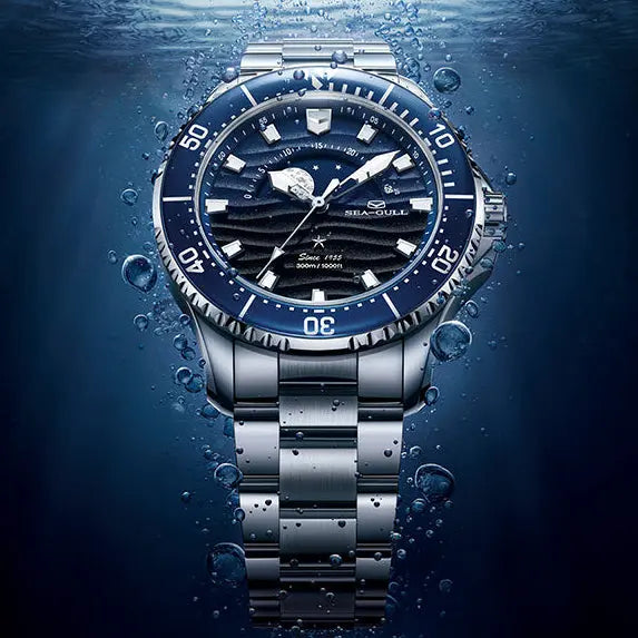 Ocean Series | The Moon Rises Over the Sea| Luminous | Moon Phase | 43.5mm Sea-Gull