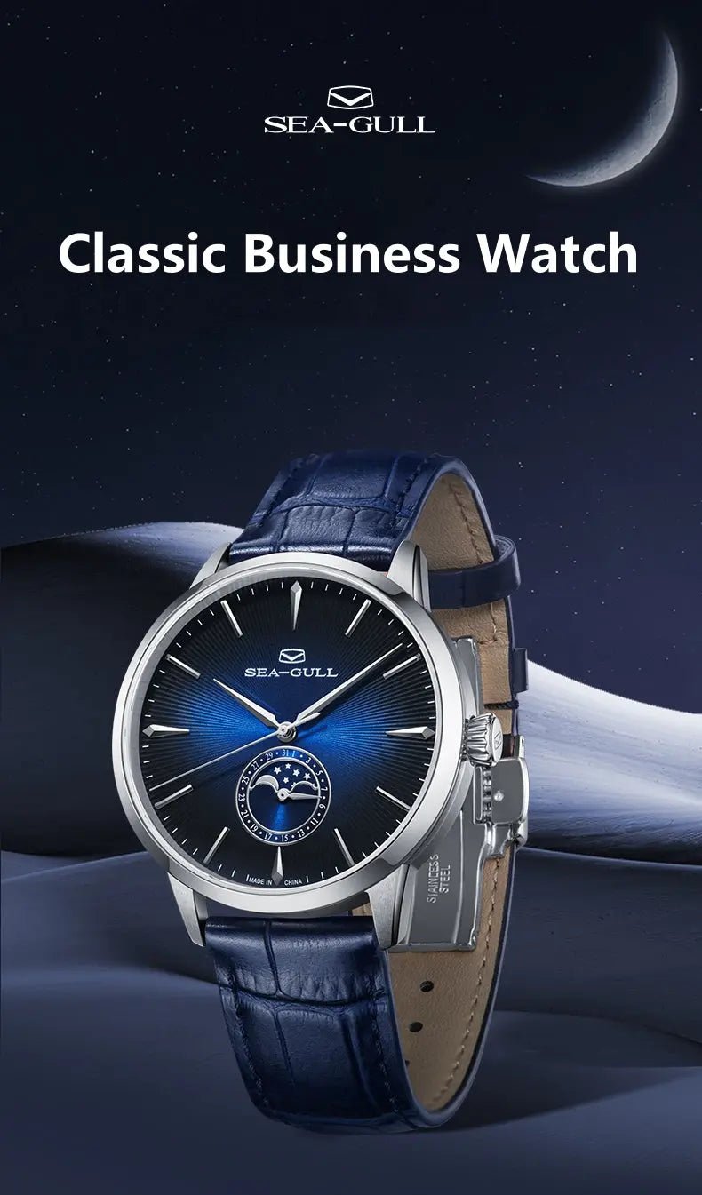 Moon Phase | Sub-dial | Sunray Pattern | Business | 39.5mm - Sea-Gull Watch Official Store