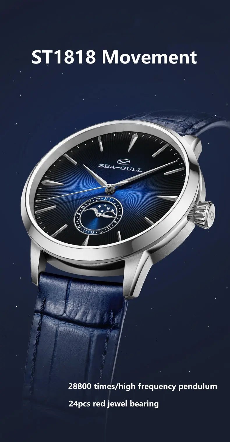 Moon Phase | Sub-dial | Sunray Pattern | Business | 39.5mm - Sea-Gull Watch Official Store
