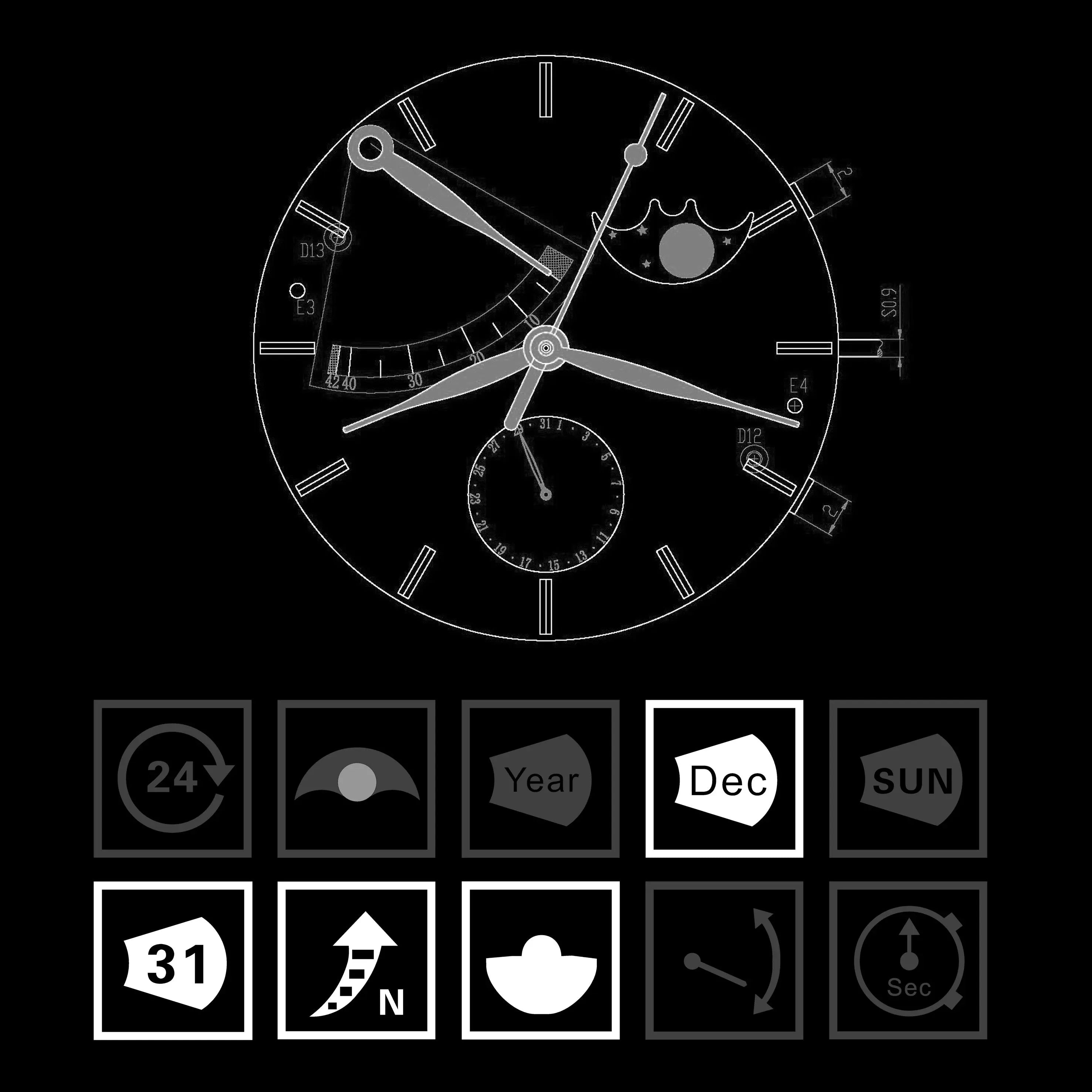 ST2153 | Automatic Movement | Moon Phase | Energy Display | Calendar Sea-Gull