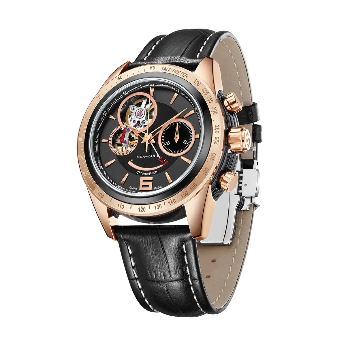 Racing | Cronografo | A tre contatori | Bilanciere scheletrato | Orologio Sea-Gull 42mm ufficiale