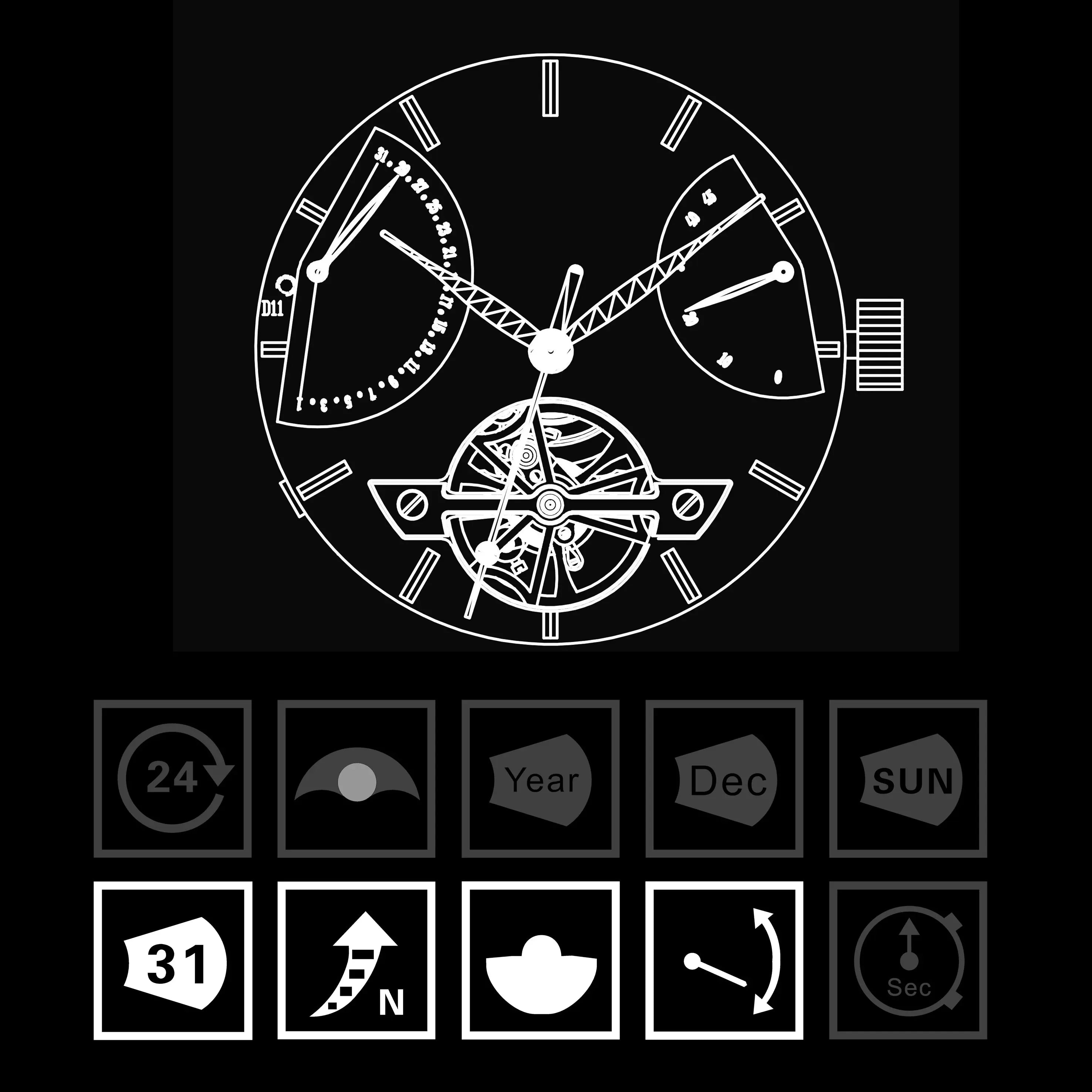 ST2505 | Automatic Movement | Calendar | Flywheel | Energy Display Sea-Gull