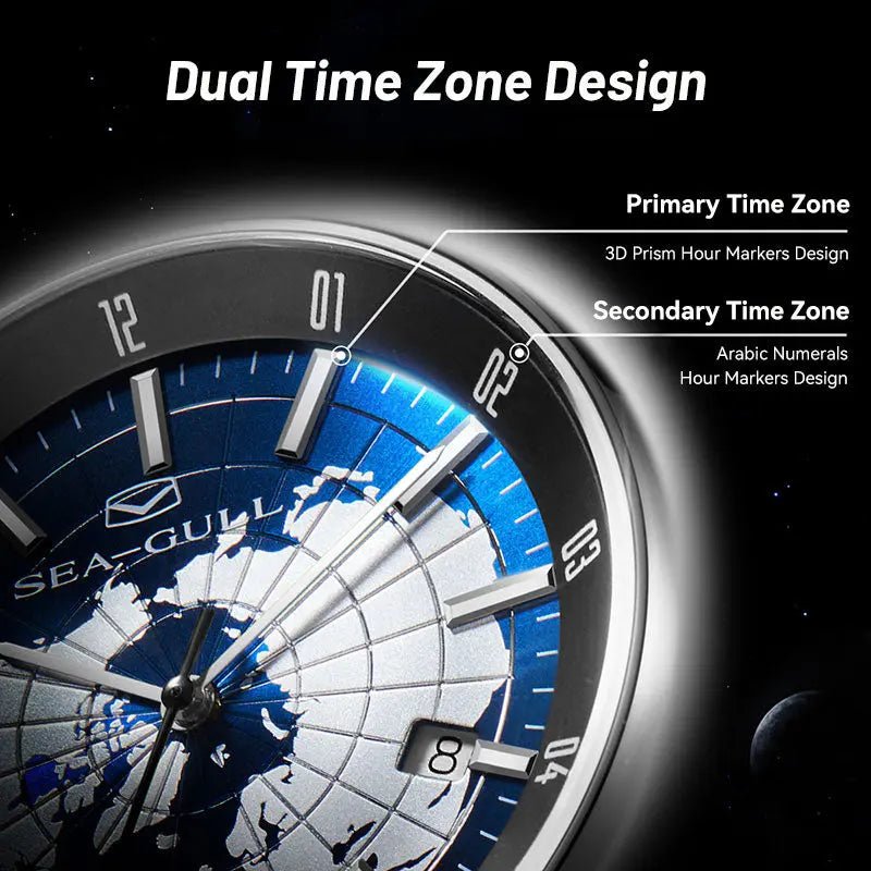GMT | Double fuseau horaire | Calendrier | 40 mm Sea-Gull