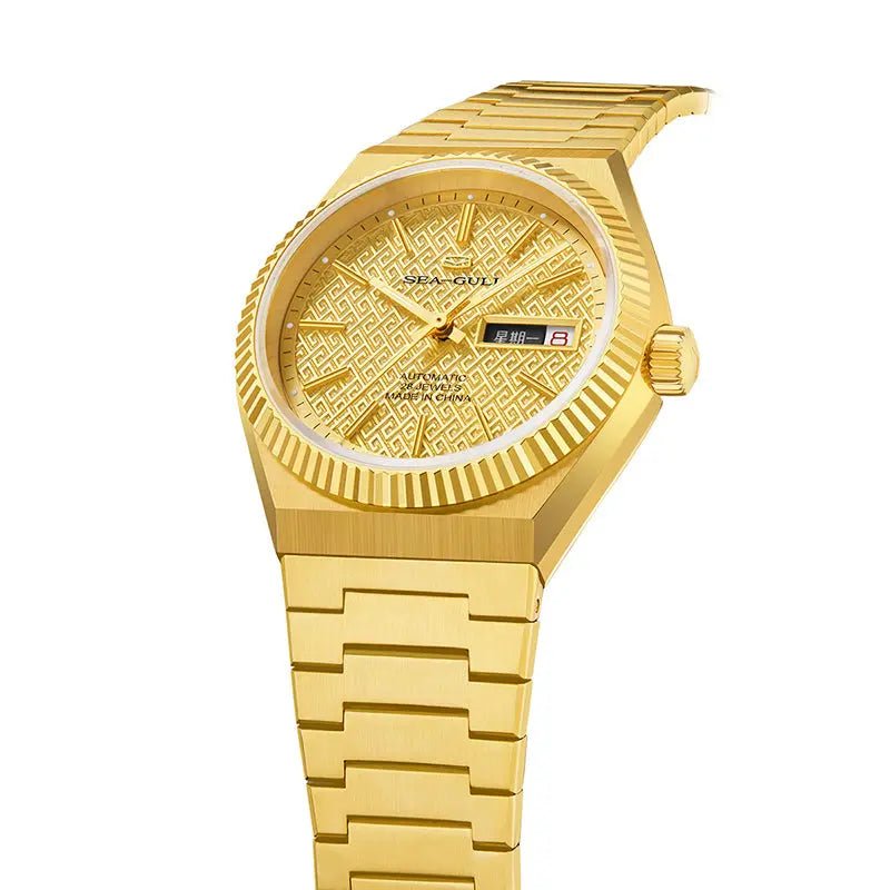 Reissue | Fluted Bezel | Day-Date Display | Ancient Cloud Motif Dial | 38mm - Sea-Gull Watch Official Store