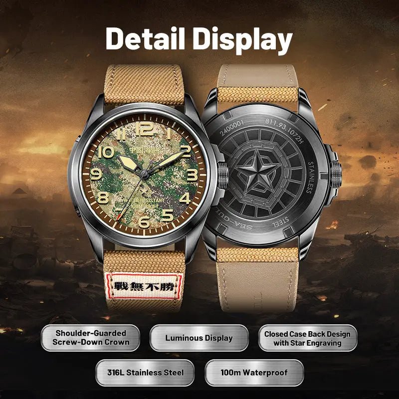 Réédition | Cadran camouflage | Montre militaire | Vintage | Lumineuse | 43mm Sea-Gull