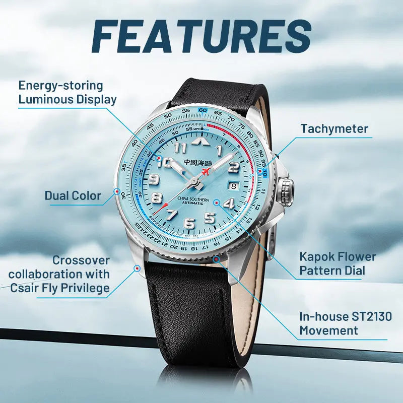 Csair Collaboration | Sky Series | Tachymeter | Luminous | Pilot | 42mm Sea-Gull