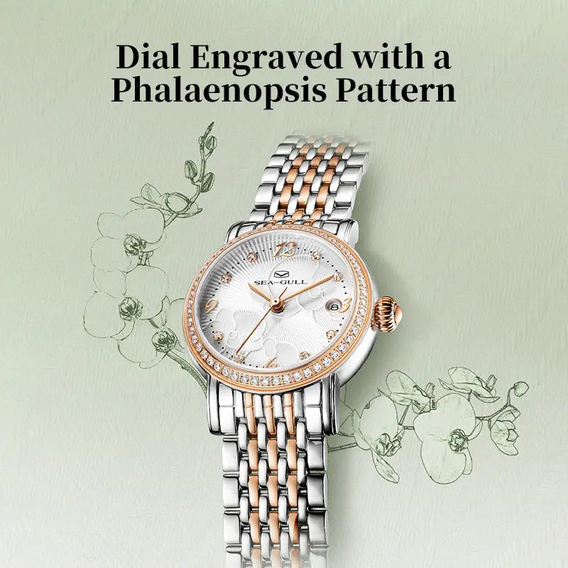 Flower Dial | Calendar | Moth Orchids Pattern | 27mm Sea-Gull