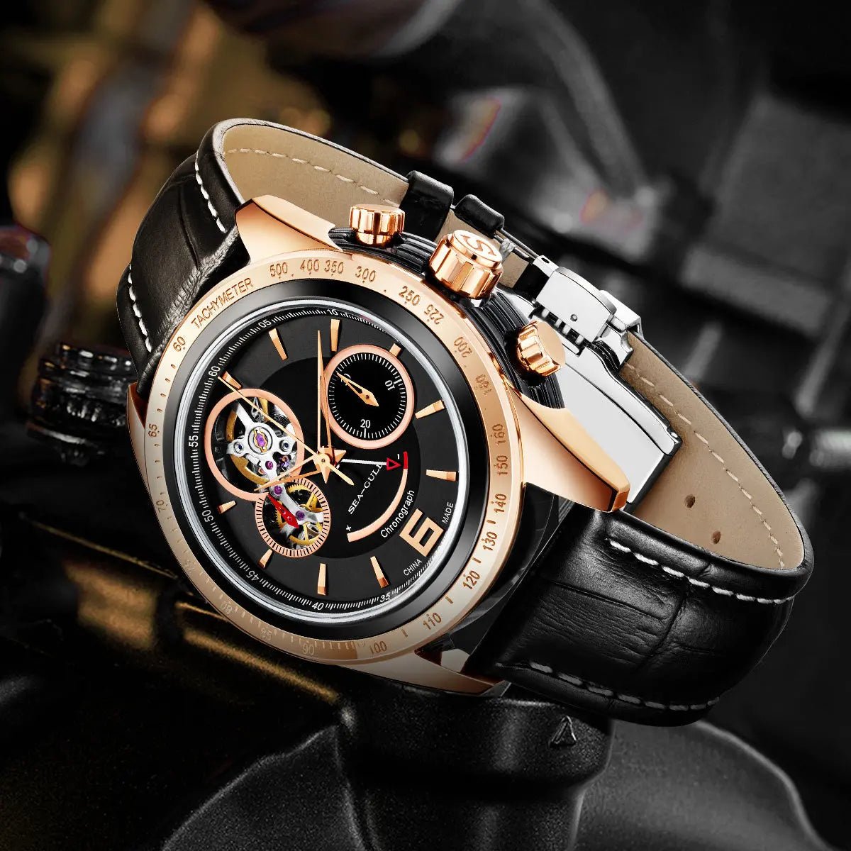 Racing | Cronografo | Tre contatori | Bilanciere scheletrato | Orologio Sea-Gull 42mm Store ufficiale