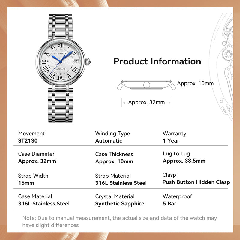 Luxury | Roman Numeral | Calendar | 32mm Sea-Gull