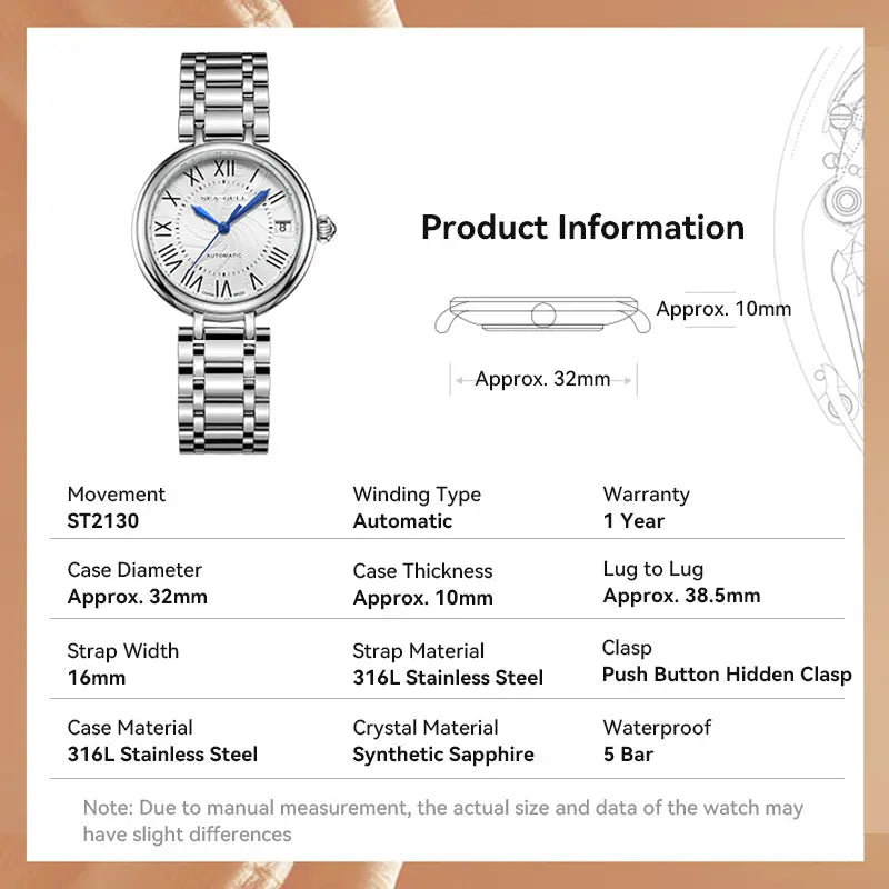 Luxury | Roman Numeral | Calendar | 32mm Sea-Gull