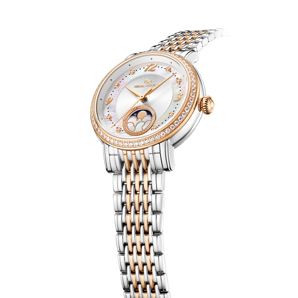 Moon Phase | Guilloché | Pavé-set Gemstone Bezel | 34mm