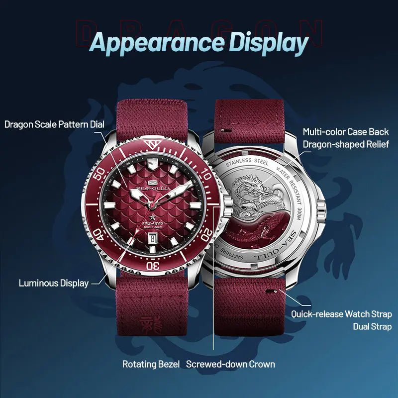 Ocean Series | Dragon Kings of the Four Seas | Dive | Dual Strap | 44mm - Sea-Gull Watch Official Store