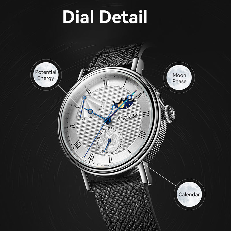 Mondphase | Geschäft | Vollständiger Kalender | Energieindikator | 41mm