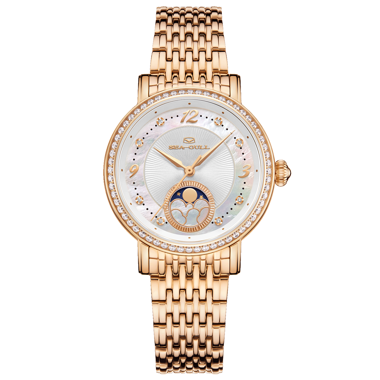 Moon Phase | Guilloché | Pavé-set Gemstone Bezel | 34mm - Sea-Gull Watch Official Store