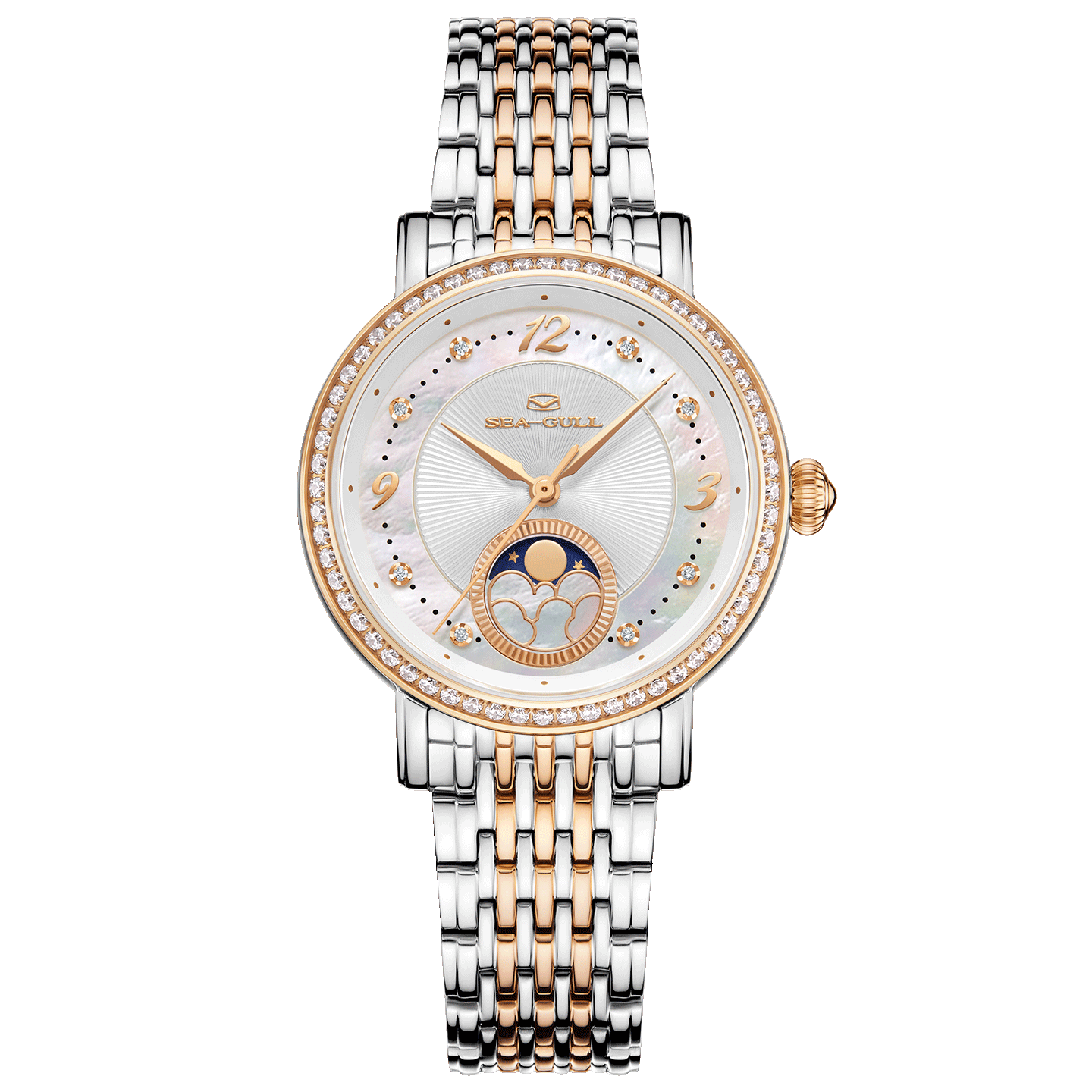 Moon Phase | Guilloché | Pavé-set Gemstone Bezel | 34mm - Sea-Gull Watch Official Store