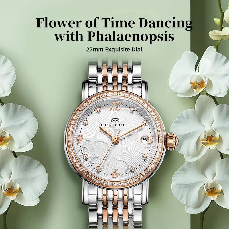 Flower Dial | Calendar | Moth Orchids Pattern | 27mm Sea-Gull