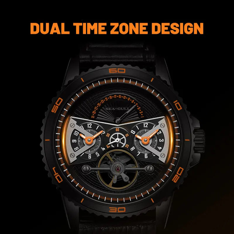 Dual Time Zone | GMT | Retrograde Calendar | Flywheel | 44mm Sea-Gull