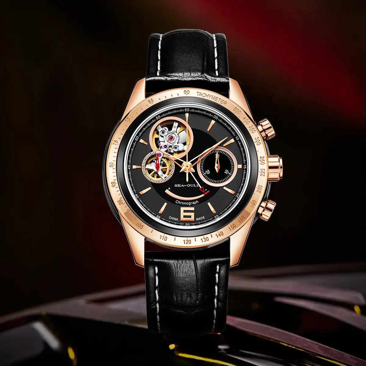 Racing | Cronografo | Tre contatori | Bilanciere scheletrato | Orologio Sea-Gull 42mm Store ufficiale