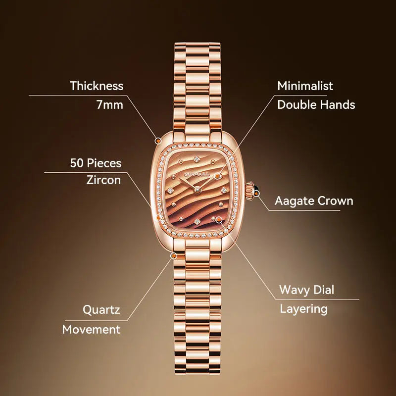 Time for Her Series | Mocha Retro | Quartz Movement | Square | 30mm Sea-Gull