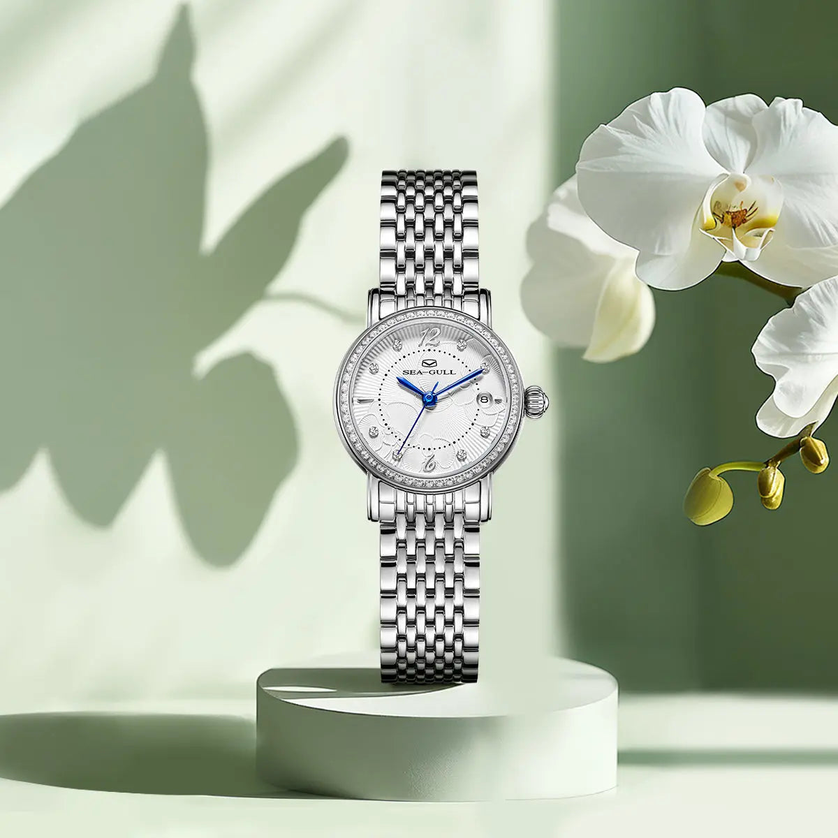 Flower Dial | Calendar | Moth Orchids Pattern | 27mm Sea-Gull