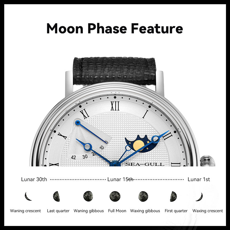 Mondphase | Geschäft | Vollständiger Kalender | Energieindikator | 41mm