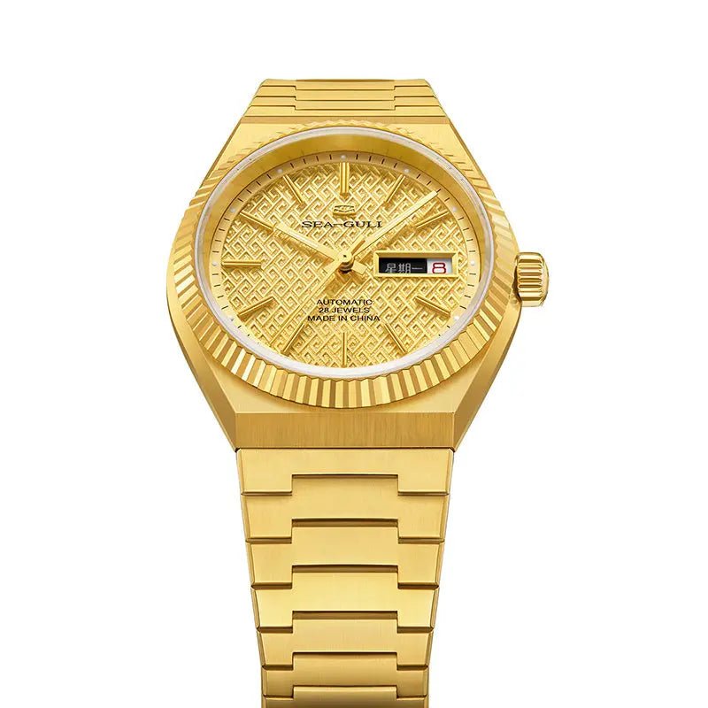 Reissue | Fluted Bezel | Day-Date Display | Ancient Cloud Motif Dial | 38mm - Sea-Gull Watch Official Store