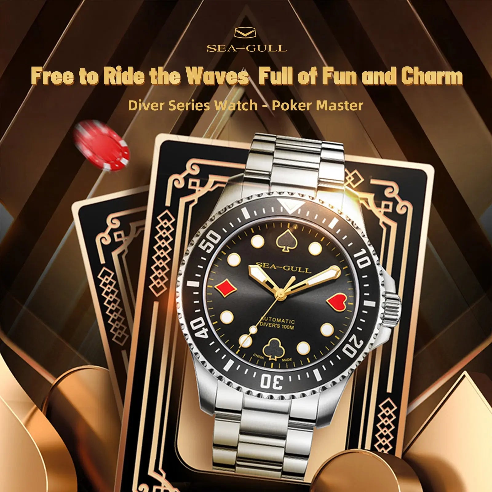 Ocean Series | Diving | Poker Master | 100M Waterproof | Luminous | 44.5mm Sea-Gull